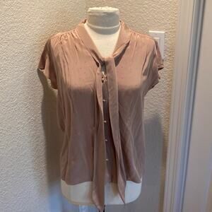 Trigere Blouse for Schrader Silk Women’s Button Down Blouse Polka Dot Taupe Sz12